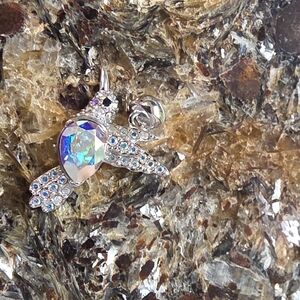 925 Sterling Crystal Hummingbird Lapel Pin - Iridescent